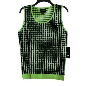 Rondina New York Grass Green and Navy Sleeveless Fitted Knit Tank Top NWT XL